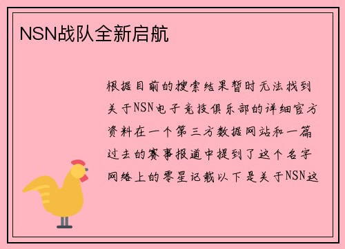 NSN战队全新启航